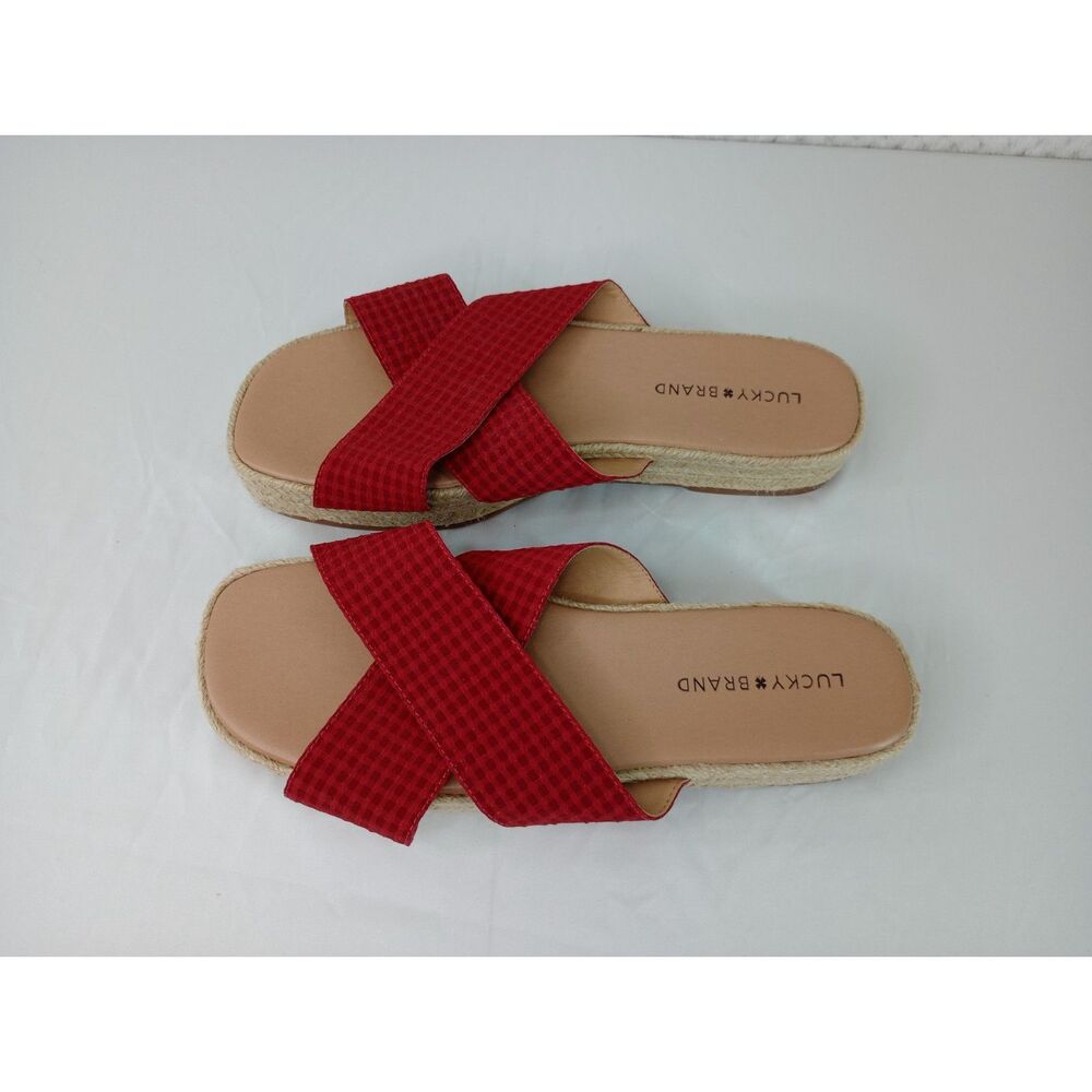 Lucky Brand Women's 10 Gayte Red Gingham Slide Flat Platform Slides - Picture 7 of 10